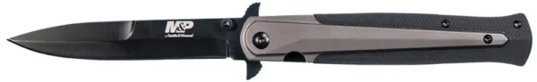 Smith & Wesson Knives 1085899 M&P Tactical Stiletto 4" Folding Spear Point Plain Stainless Steel Blade FRN Black/FDE Includes Pocket Clip